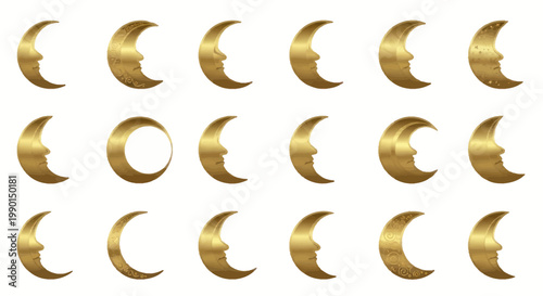Golden Moon Phases Collection: Crescent to Full Cycle