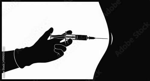 Hand holding tactical rifle silhouette with scope, side view on high contrast white background for poster design