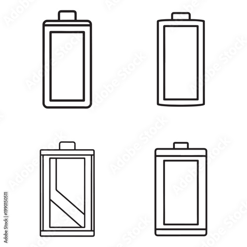 Blackandwhite battery icons with different charge levels on white background