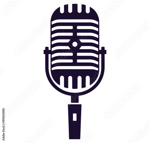 Vintage microphone icon in dark purple color isolated on white background