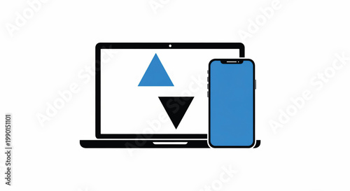 Laptop with abstract shape placeholders and smartphone device graphic for responsive web design illustration