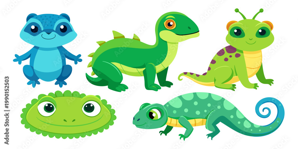 Naklejka premium Cute cartoon lizard characters for children nursery room wall art decor