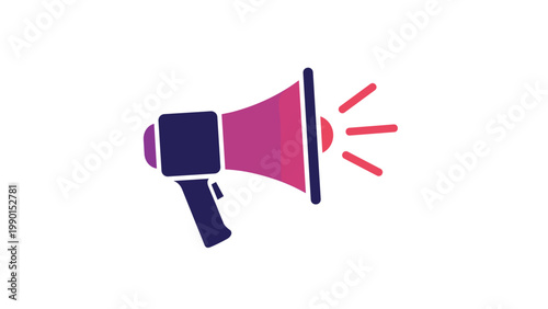 Stylized megaphone or loudspeaker icon in purple and pink colors used for marketing, announcements, and broadcasting information to a crowd.