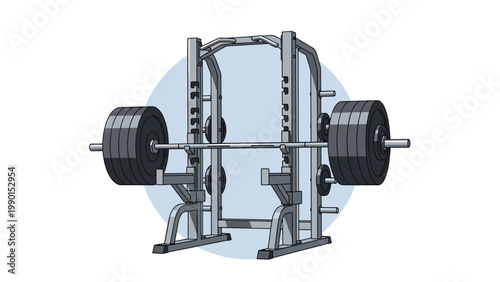 Heavy barbell rests on a professional weightlifting rack inside a gym ready for an intense strength training session.