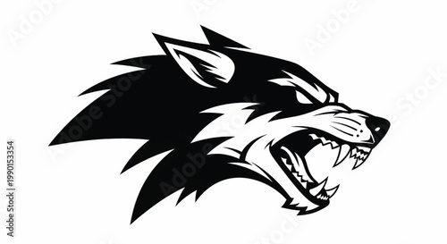 Wildcat head logo with aggressive roar in black and white athletic mascot vector style featuring cat, tiger, panther with emblem and icon elements