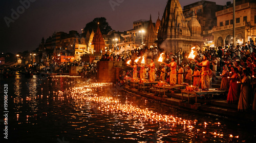 Evening Ganga Aarti Ceremony on Varanasi Ghats