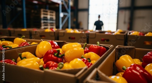 Fresh Bell Peppers Ready for Packing in Warehouse
