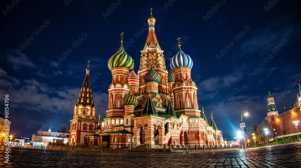 Obraz premium Saint Basil's Cathedral at Night in Moscow