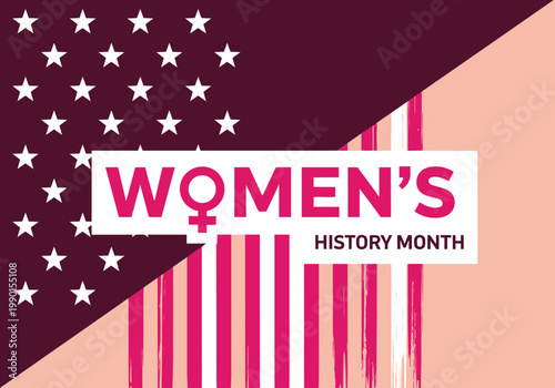 Women's History Month Graphic with Stylized American Flag Stars and Stripes Background