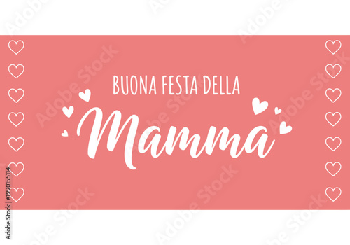 Buona Festa della Mamma Greeting Card on Pink Background with White Hearts, Italian Mother's Day Celebration Graphic