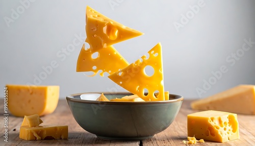 A bowl of cheese wedges on a table