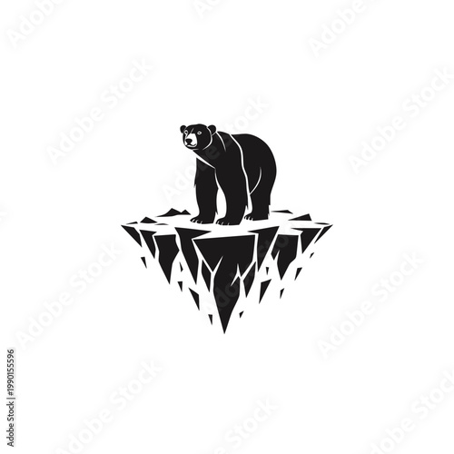 Black bear standing on melting iceberg, climate change, global warming, wildlife, conservation