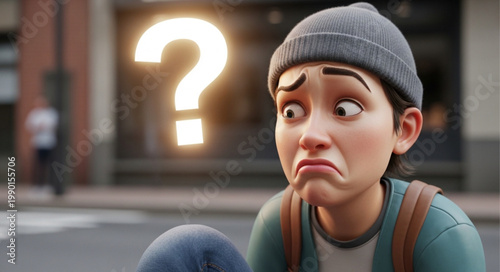 Confused cartoon character with a question mark above head.