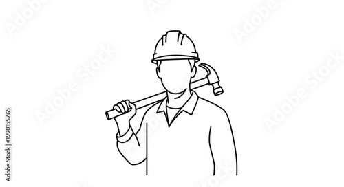 Construction worker holding a hammer over his shoulder.