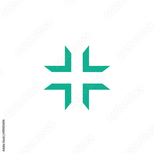 Abstract Teal Green Medical Cross Plus Symbol Logo isolated white background