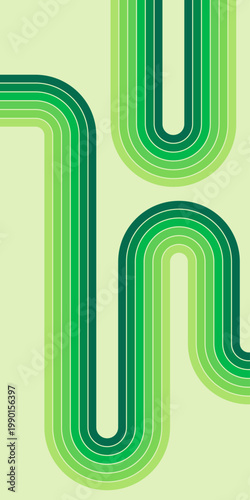 Retro Green Abstract Curved Stripes Pattern With Rounded Lines And Vintage Vibe