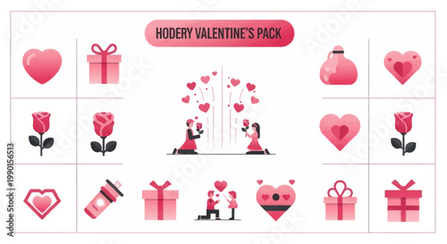 Valentine's Day Icon Pack: Romantic Couple, Hearts, Roses, Gifts, Love Symbols