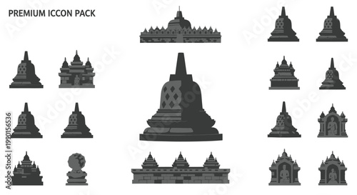 Borobudur Temple Pixel Art Icons Pack