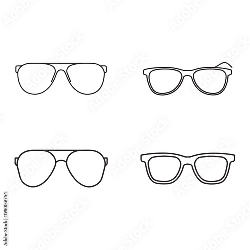 Four different styles of eyeglasses with clear lenses and various frame designs and shapes for vision correction and fashion  eye wear  accessory