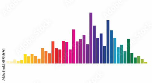 Bar chart with colorful gradient bars forming a rising skyline infographic on white background for analytics