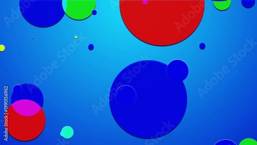 Vibrant Overlapping Circles in Red, Green, Yellow on Blue Gradient – Modern Abstract Geometric Design