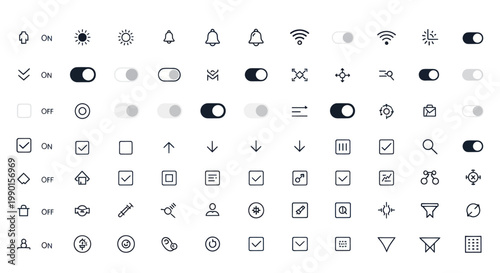 Modern UI Icon Set: Toggles, Checkboxes, Settings, and Navigation Elements