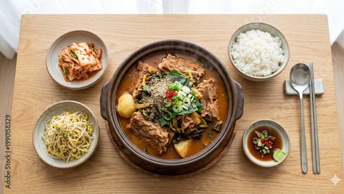Valokuva Hearty Korean Pork Bone Soup (Gamjatang) with Massive Meaty Spine Bone and Potat