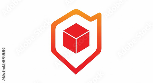 Package box logo inside shield icon for delivery service branding and secure logistics applications featuring shipping, protection, commerce with