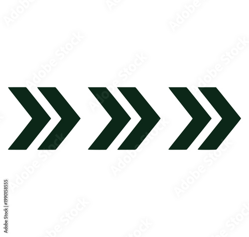 dark green arrows pointing to the right in a row on white background