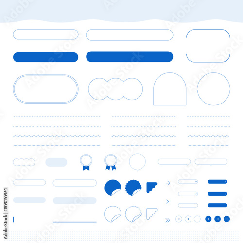 シンプルで見やすいデザインフレーム・あしらい素材セット。ビジネス・Webサイト用タイトル枠と見出し線・矢印のベクターイラストセット。