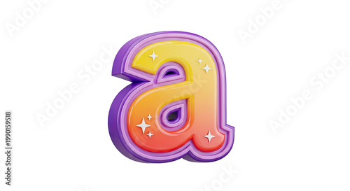 3D lowercase letter 'a' with gradient and glitter