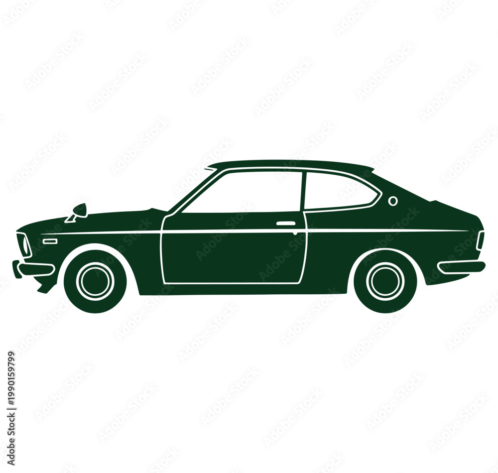 Fototapeta premium side view of a green vintage car with white outline on transparent background