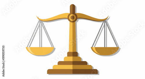 Weighing scale icon with golden balance beam and suspended pans for justice concept illustration featuring law, legal, courtroom with fairness and