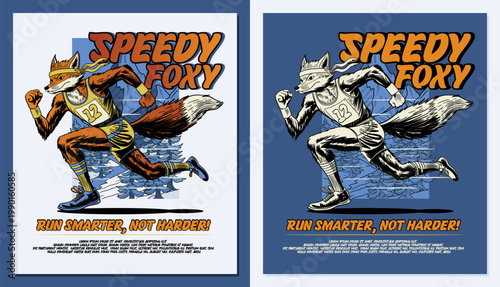 Retro Fox Runner Illustration Sports and Athletic Themed T-Shirt Design