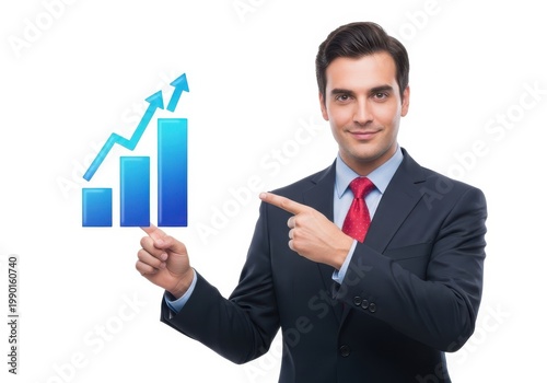 Professional presenting a growing business graph with upward trend indicators