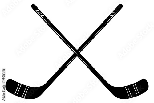 hockey stick and puck icon vector, hockey stick silhouette vector, Two Crossed Hockey Sticks With Puck Vector
