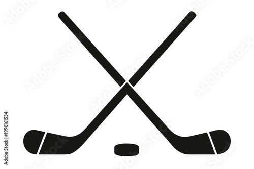 hockey stick and puck icon vector, hockey stick silhouette vector, Two Crossed Hockey Sticks With Puck Vector