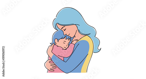 A heartwarming illustration of a mother tenderly holding her sleeping child, perfect for Mother's Day celebrations and expressing maternal love