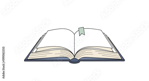 Open book with bookmark, isolated on white background