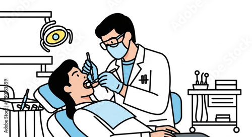 Dentist examining patients teeth with dental tools.