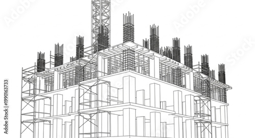 Detailed architectural drawing of a building under construction.
