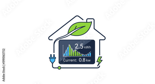 Smart Home Energy Monitor: Eco-friendly house with digital display showing power usage.