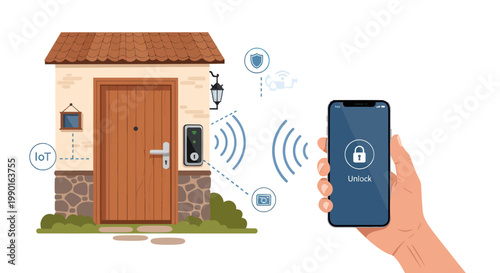 Smart home security, smartphone controlling door lock remotely via IoT