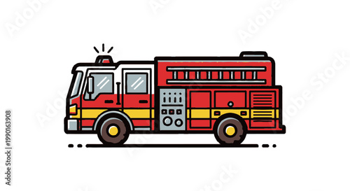 Modern Red Fire Truck Vehicle Illustration with Siren Light