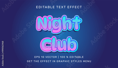A vibrant night club advertisement with editable text effect on a dark blue background