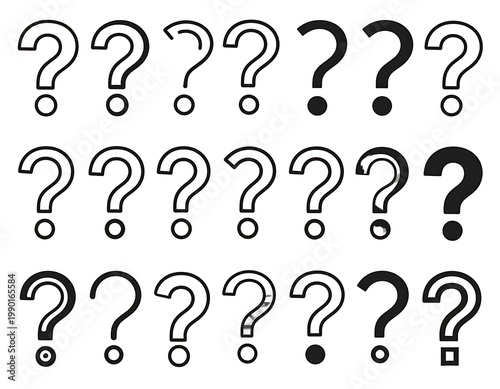 A grid of question marks in various styles