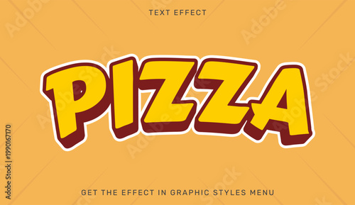 A vibrant graphic design featuring the word pizza in a bold, playful font on a bright orange background