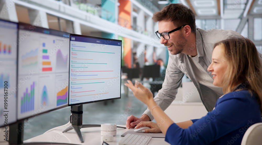 Obraz premium Marketing Expert Analyzes Live Financial Dashboard For KPI