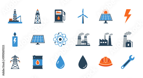 Energy Icons: Renewable and Fossil Fuels, Industry, Power Generation, Safety