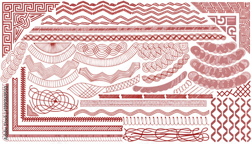 Intricate red embroidery patterns vector collection for design and craft